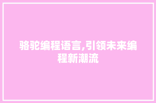 骆驼编程语言,引领未来编程新潮流
