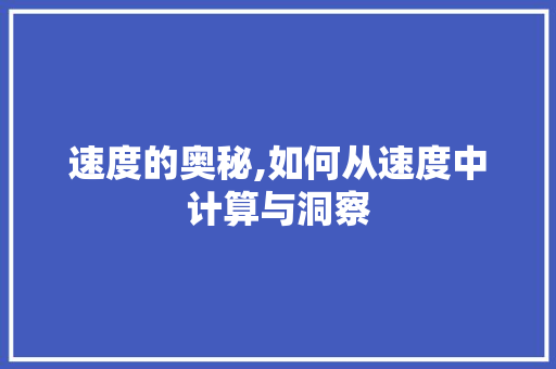 速度的奥秘,如何从速度中计算与洞察 友链在线