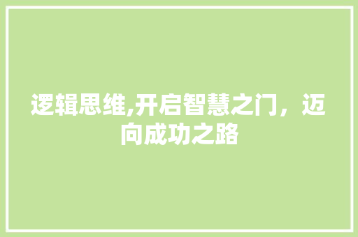 逻辑思维,开启智慧之门，迈向成功之路