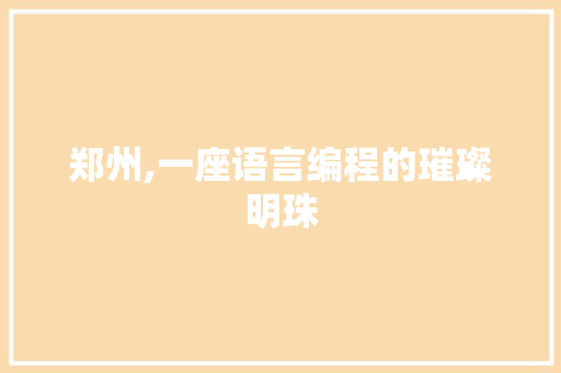 郑州,一座语言编程的璀璨明珠 服务器/数据库