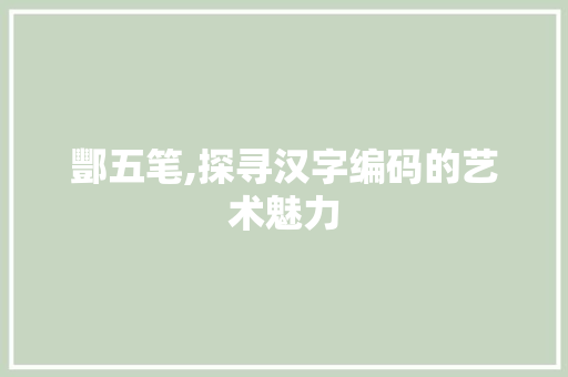 酆五笔,探寻汉字编码的艺术魅力