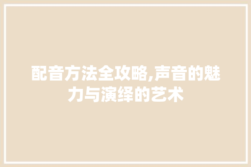 配音方法全攻略,声音的魅力与演绎的艺术