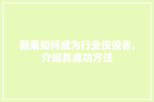 酷果如何成为行业佼佼者,介绍其成功方法