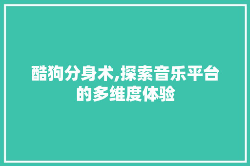 酷狗分身术,探索音乐平台的多维度体验