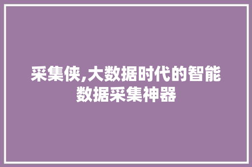 采集侠,大数据时代的智能数据采集神器