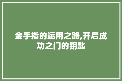 金手指的运用之路,开启成功之门的钥匙 Web前端