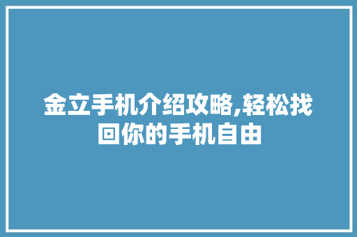 金立手机介绍攻略,轻松找回你的手机自由 SEO教程