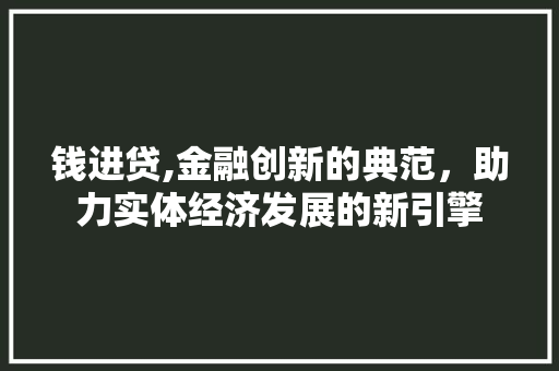 钱进贷,金融创新的典范，助力实体经济发展的新引擎