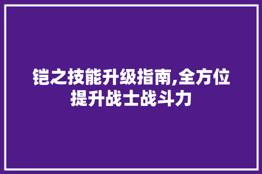 铠之技能升级指南,全方位提升战士战斗力