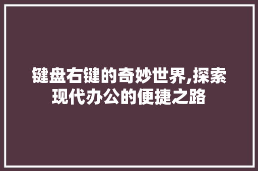 键盘右键的奇妙世界,探索现代办公的便捷之路