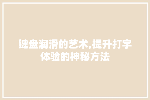 键盘润滑的艺术,提升打字体验的神秘方法