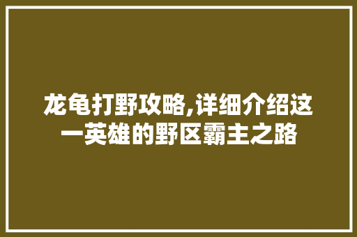 龙龟打野攻略,详细介绍这一英雄的野区霸主之路