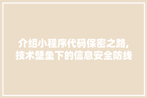 介绍小程序代码保密之路,技术壁垒下的信息安全防线