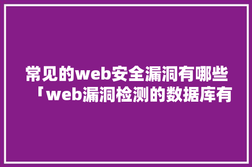 常见的web安全漏洞有哪些「web漏洞检测的数据库有哪些」