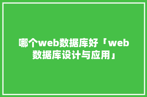 哪个web数据库好「web数据库设计与应用」