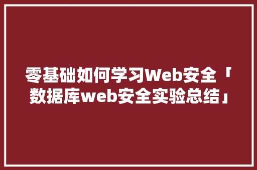零基础如何学习Web安全「数据库web安全实验总结」
