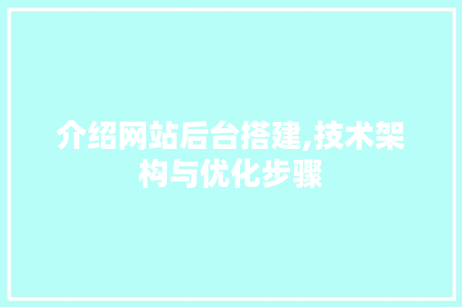 介绍网站后台搭建,技术架构与优化步骤