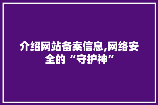 介绍网站备案信息,网络安全的“守护神”