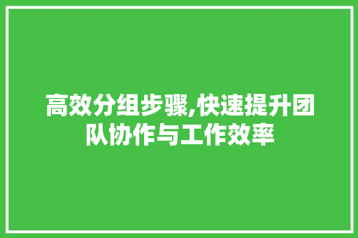 高效分组步骤,快速提升团队协作与工作效率 友链在线