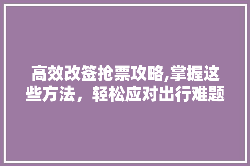 高效改签抢票攻略,掌握这些方法，轻松应对出行难题