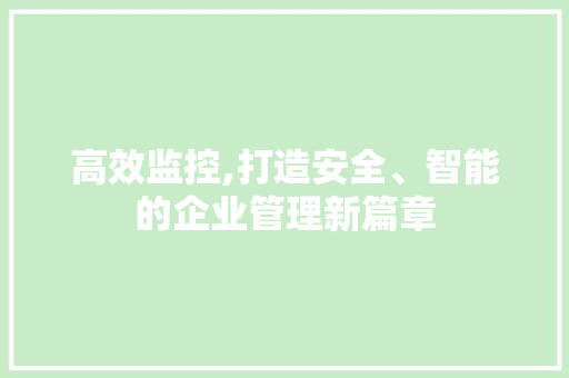高效监控,打造安全、智能的企业管理新篇章