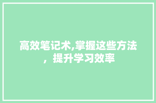 高效笔记术,掌握这些方法，提升学习效率