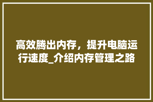 高效腾出内存，提升电脑运行速度_介绍内存管理之路