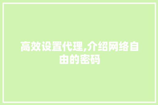 高效设置代理,介绍网络自由的密码