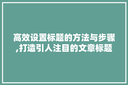 高效设置标题的方法与步骤,打造引人注目的文章标题