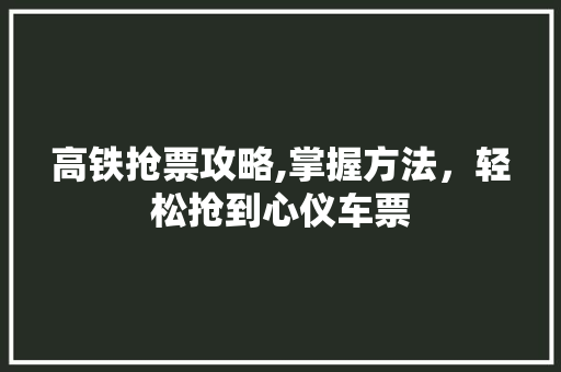 高铁抢票攻略,掌握方法，轻松抢到心仪车票 SEO教程