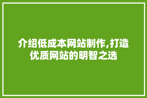 介绍低成本网站制作,打造优质网站的明智之选