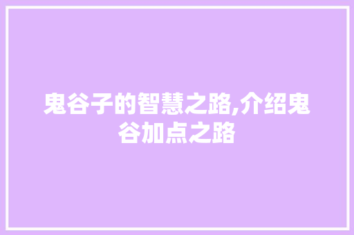 鬼谷子的智慧之路,介绍鬼谷加点之路 WordPress教程