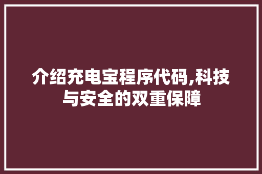 介绍充电宝程序代码,科技与安全的双重保障