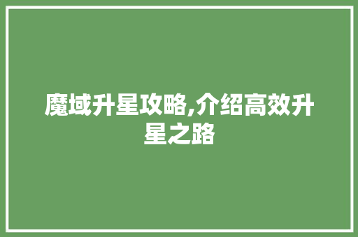 魔域升星攻略,介绍高效升星之路