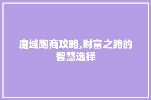 魔域跑商攻略,财富之路的智慧选择 Web前端