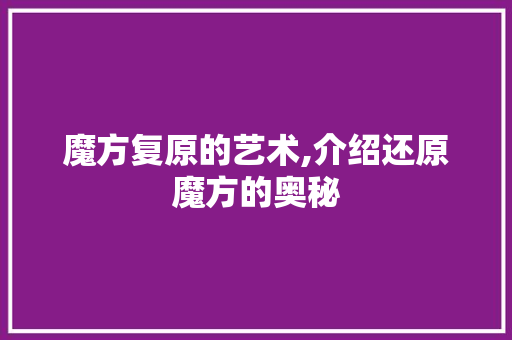 魔方复原的艺术,介绍还原魔方的奥秘