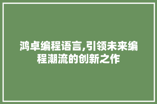 鸿卓编程语言,引领未来编程潮流的创新之作