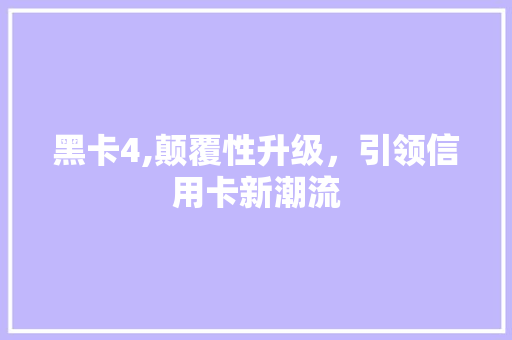 黑卡4,颠覆性升级，引领信用卡新潮流