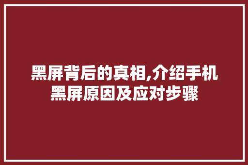 黑屏背后的真相,介绍手机黑屏原因及应对步骤