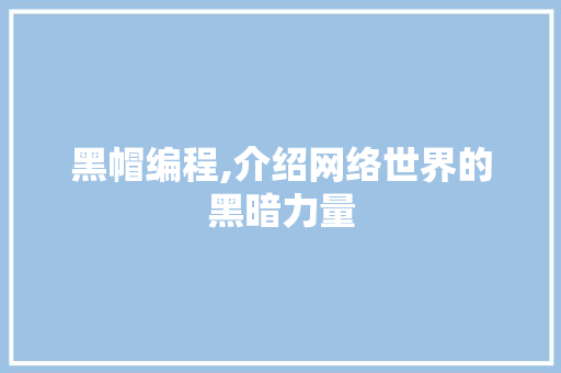 黑帽编程,介绍网络世界的黑暗力量