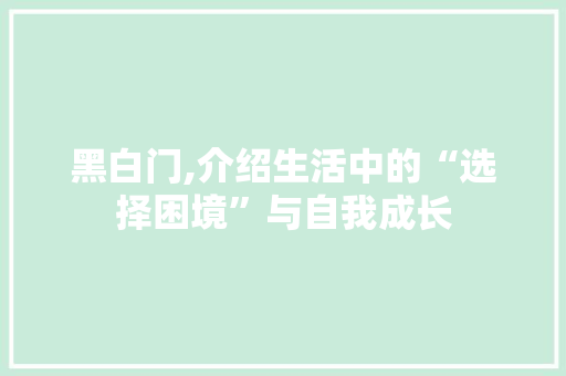 黑白门,介绍生活中的“选择困境”与自我成长
