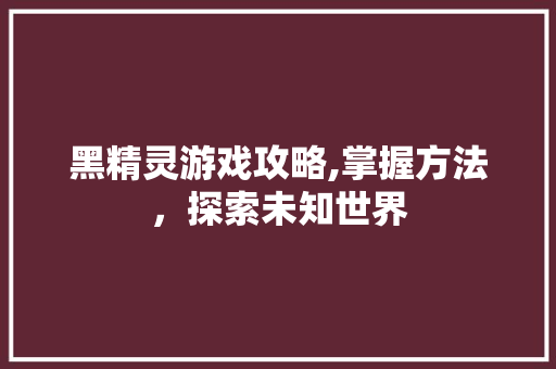 黑精灵游戏攻略,掌握方法，探索未知世界