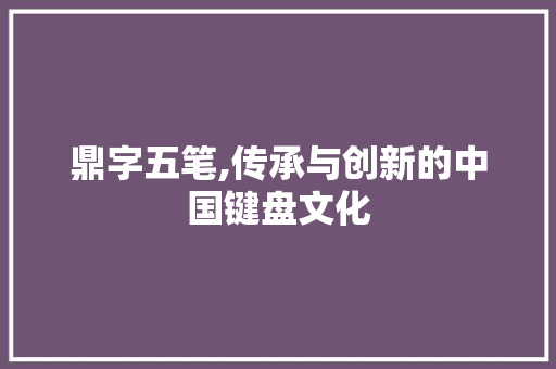 鼎字五笔,传承与创新的中国键盘文化