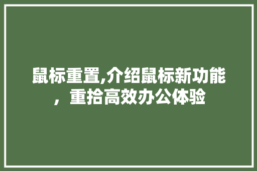 鼠标重置,介绍鼠标新功能，重拾高效办公体验