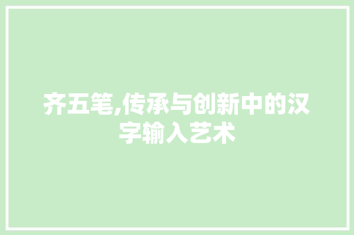 齐五笔,传承与创新中的汉字输入艺术