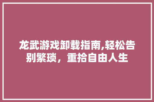龙武游戏卸载指南,轻松告别繁琐，重拾自由人生 服务器/数据库