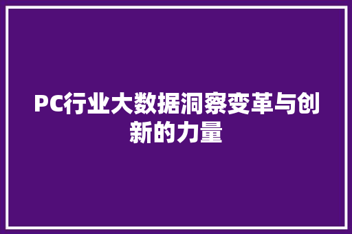 PC行业大数据洞察变革与创新的力量 SEO教程
