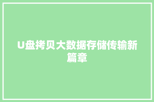 U盘拷贝大数据存储传输新篇章