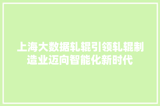 上海大数据轧辊引领轧辊制造业迈向智能化新时代