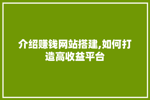 介绍赚钱网站搭建,如何打造高收益平台